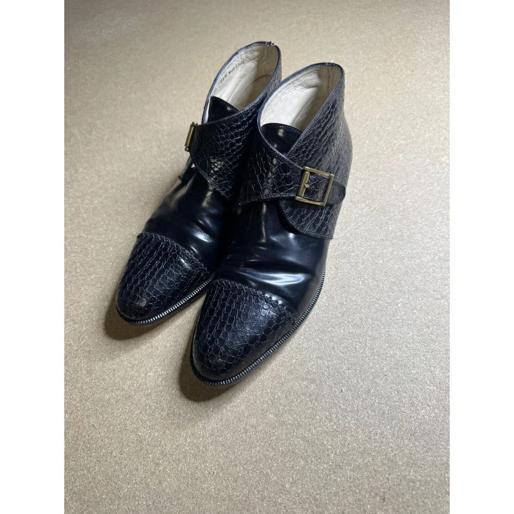 Bally Allison Black Leather Croc Embossed Monk Strap Ankle Boots Mad in Italy 8N
